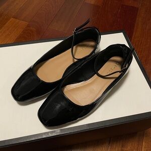 Black Ankle Strap Flats